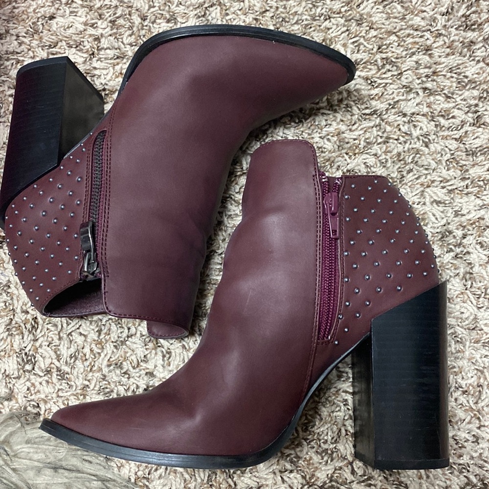 JUSTFAB Studded Maroon Heeled Booties